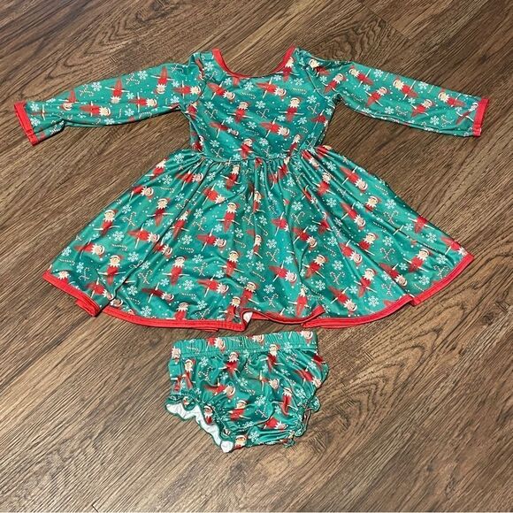 Charlie’s Project Kids Holiday Elf On The Shelf Twirl Dress and Bloomers Size 2T - Picture 4 of 9